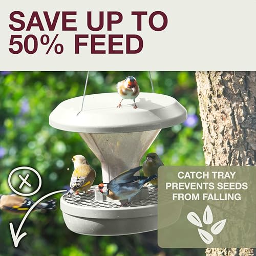 SWISSINNO Bird Feeders - No Mess Hanging Bird Feeder for Outdoors - Smart Birds Davos Spill Proof Wild Cardinal & Small Bird Feeder with Integrated Seed Catcher Tray - Dual Chamber - Light Grey - color: Light grey, style: Davos