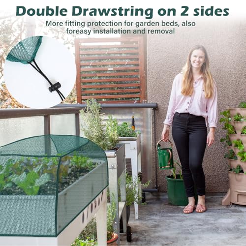 Qualirey 6 Pack Garden Netting for Raised Beds, 59" x 28" x 18" Mesh Plant Covers with Drawstring for Garden Protection, Bird Netting Barrier Screen for Protecting Vegetables Fruits Flowers Crops