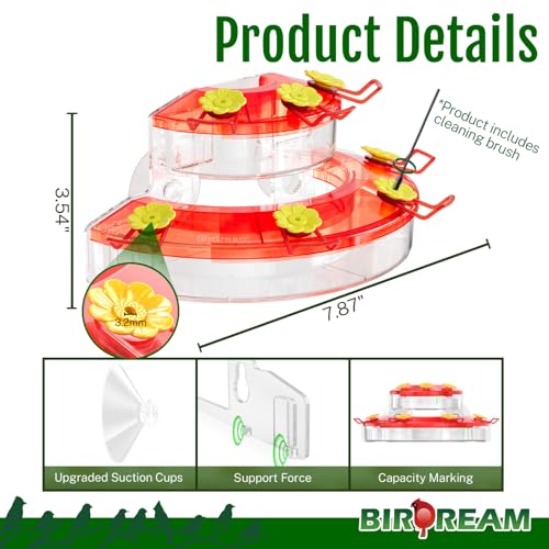 Birdream Window Hummingbird Feeders for Outdoors, with Strong Suction Cups & 7 Feeding Ports, Easy to Use and Maintain, Gift for Bird Lover, Plastic Bird Feeder, 1 Pack, 10oz - Red - size: 1 Pack