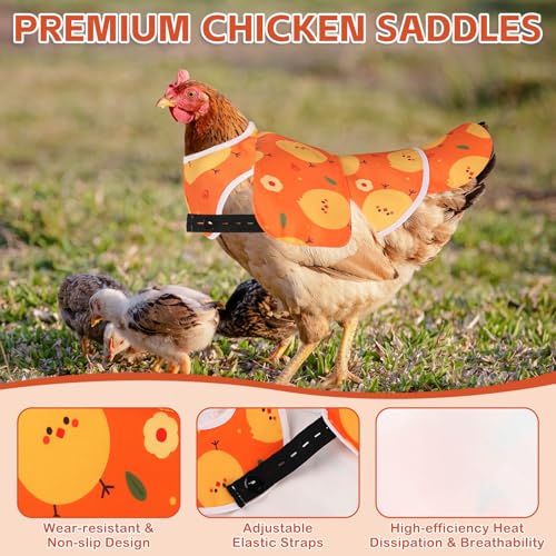 Esmorah Chicken Saddle for Hens, Large Breathable Anti-Pecking Hen Saddle | Chicken Aprons with Extended Shoulders, Wing & Tail Coverage Protection - Adjustable Straps for Feather Regrowth (Orange) - color: Cute Chick Orange