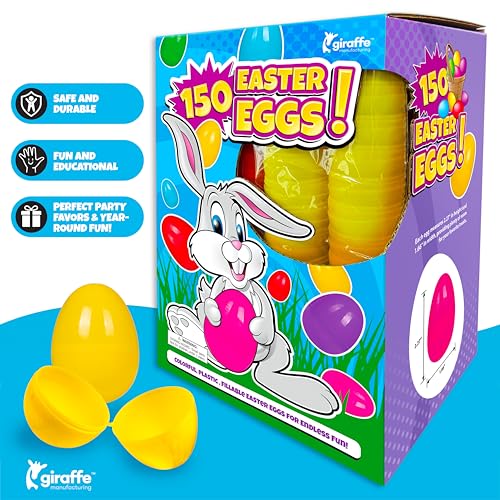 Giraffe 150 Pack Fillable Easter Eggs Bulk – Multi Color Empty Plastic Eggs for Kids - Easter Basket Stuffers for Kids Egg Hunt Prizes Party Favors Classroom Prizes Treasure Box Toys