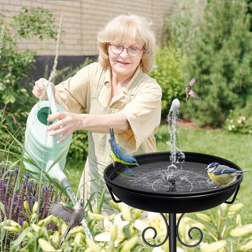 38In Freestanding Bird Bath for Outside, Detachable Birdbaths with Metal Stake, Bird Bath Feeder Bowl for Outdoors Garden Patio Yard Lawn,Sturdy Upgraded 5 Pronged Base (Black) - color: Black