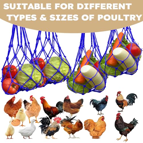 Chicken Vegetable Fruit Hanging Feeder 4Pcs, Reusable String Bag with Hook for Chicken Coop Toys, Poultry Feeding Tool for Hens,Duck,Goose (Blue) - color: Blue