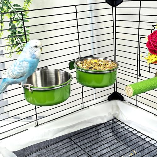 3 Pcs Parrot Feeding Dish Cups,Stainless Steel Bird Food Water Feeder Bowls | Parrot Cage Feeder with Clamp Holder Small Bird Feeding Cup for Parakeet Cockatiels Conure Budgies Chinchilla Small Animal - size: 3pcs Green