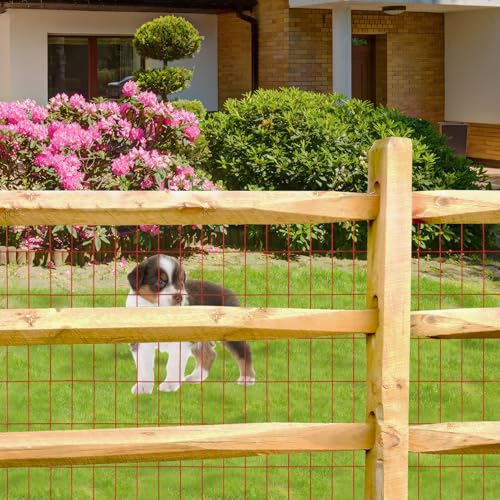 Red PVC Coated Welded Wire Fence 36" x 50' Roll, 2"x4" Mesh, 14 Gauge | Vinyl Coated Garden Fencing, Yard & Pet Barrier, Chicken Wire Fencing, Dog Enclosure Mesh, Vegetable Plant Protector - color: Red, size: 2''x4'' 14GA 36''x50'