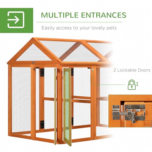 PawHut Chicken Run, Wooden Large Chicken Coop, Combinable Design with Perches & Doors for Outdoor, Backyard, Farm, 4.6' x 2.8', Orange | Combinable Design, Perches & Doors, for Outdoor, Backyard, Farm