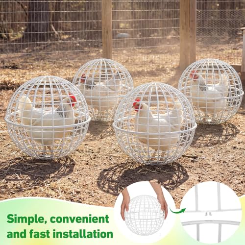 Leinuosen 4 Pack Chicken Ball Cage Movable Mesh Rabbit Coops Plastic Detachable Rolling Safety Hutch Prevents Dog Bites Horse Trampling for Bird Duck Outdoor(White) - color: White
