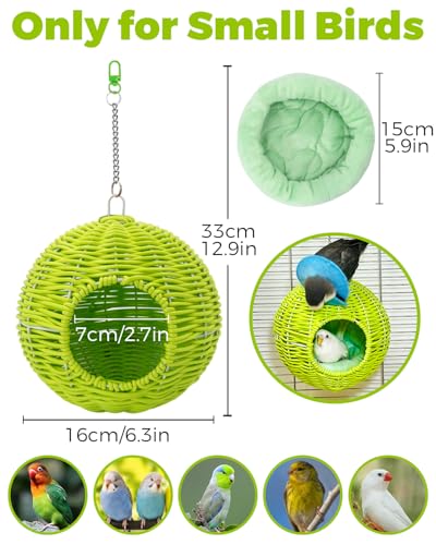Chewproof Steel Frame Bird Nest for Cage, Washable Small Bed Hammock | Bird Hideout Lay Eggs Parakeet Nest Sleep Rest, Parakeet Warm Bed House Hut for Lovebird, Canary, Budgie, with Cushion - color: S-Long Chain-green for Small Birds