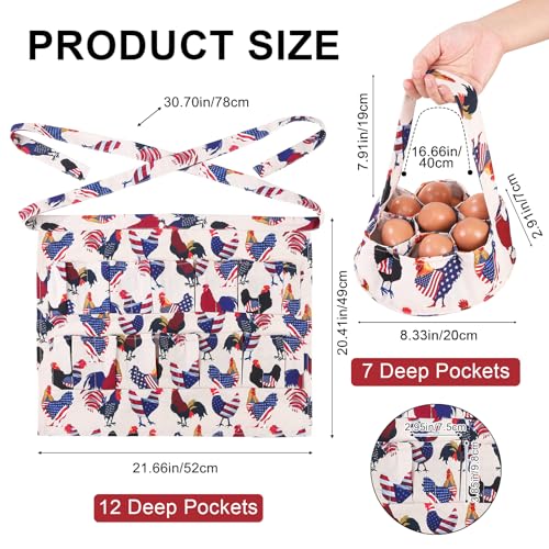 Egg Collecting Apron and Basket, 12 Pouches Chicken Egg Apron, 7 Pouches Chicken Eggs Basket, Collector Chicken Eggs - color: Flag Chicken, Half-body