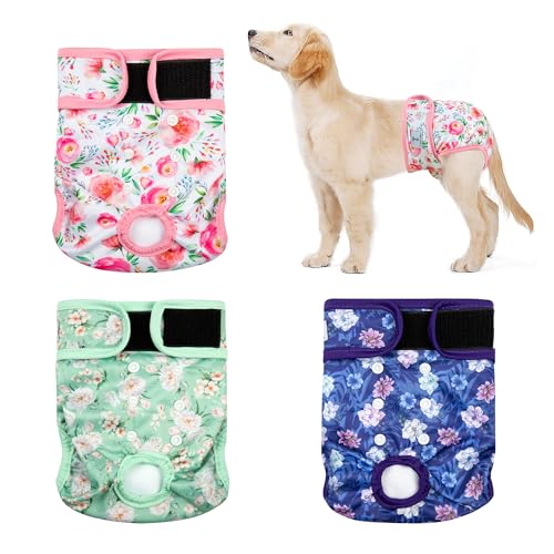 3Pack Dog Diapers Female,Washable Diaper for Doggie,Highly Absorbent Reusable Dog Diaper,Adjustable Leakproof Puppy Girl Dog Diapers for Heat,Incontinence,Period Doggy Nappies - color: Purple, size: XXL(27.5"-33"Waist)
