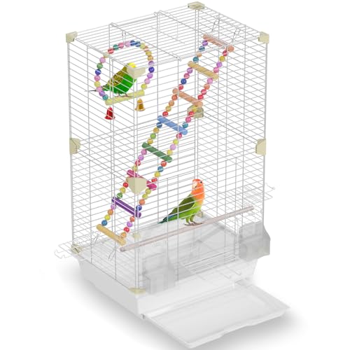 Pet Paradise Bird Cage, 14.6 x 11 x 24.8 inches, Metal Wire Construction, Multiple Perches and Feeders, for Parakeets, Canaries, Finches (White)
