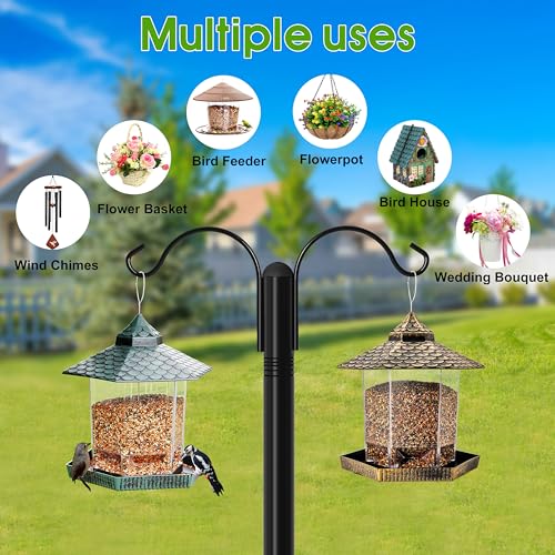 Shepherds Hooks for Outdoor, 2-Pack 60 Inch Heavy Duty Bird Feeder Pole, Garden Pole for Hanging Plants, Lantern, Hummingbird Feeder, Hanging Plant Stand with 5 Base Prongs - size: 60 Inch, style: Style D