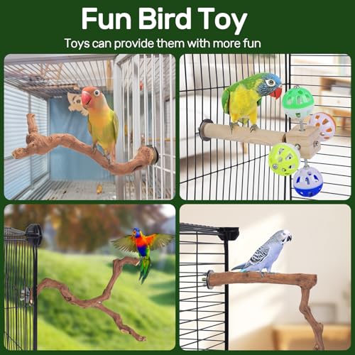 4-Piece Bird Perch Set with Rotating Ball Stand - Natural Wood Bird Gym & Playground for Parrots, Cockatiels, Budgies - size: 4Piece