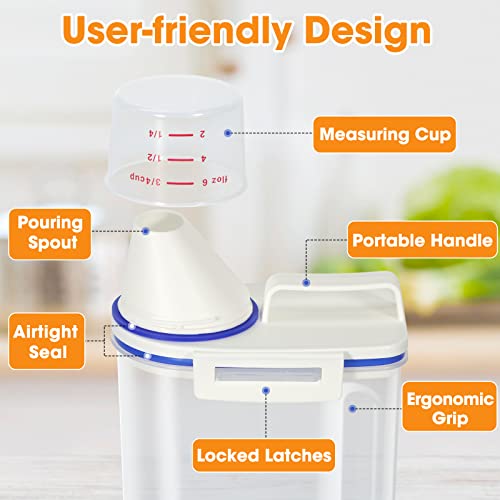 TBMax Rice Container 4 Lbs / 2 Kg Rice Dispenser with Measuring Cup, BPA-Free Plastic Kitchen Pantry Food Storage Holder for Oatmeal Flour Grain, Small Pet Cat Dog Food Container - color: Blue
