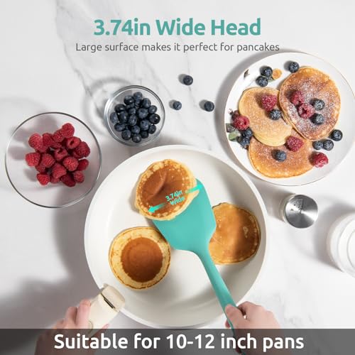U-Taste 600ºF Heat Resistant Solid and Slotted Turner for Egg, Pancake and 13 inch Large Non-Stick Silicone Soup Ladle (Set of 3, Aqua Sky)