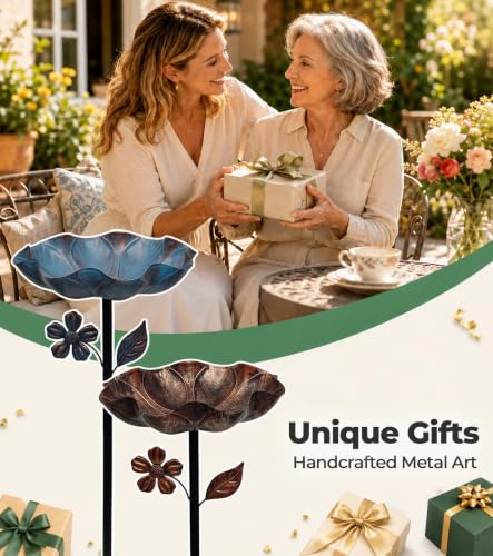 2PCS 11” Dia Metal Bird Bath for Outside | Freestanding Bird Bath Bowl, Upgraded 5 Pronged Base Birdbaths for Outdoors, Standing Bird Feeder Garden Yard Lawn Decor