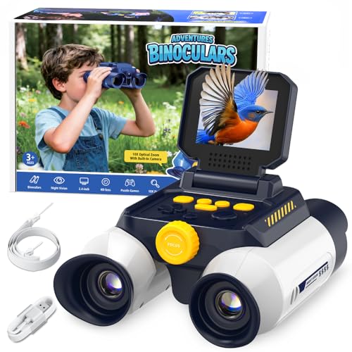 Binoculars for Kids with Night Vision, 2.4" HD Screen & 10X Zoom for Photo and Video - Outdoor Adventure Binoculars Bird Watching, Camping, Hiking, Gifts for Kids Ages 4+ (White) - color: White