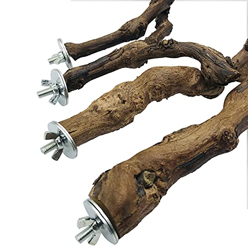 4PCS Bird Perch Natural Grape Stick Bird Standing Stick Grapevine | Swing Chewing Toys Natural Grapevine Cage Perch For Parrot Cages Toy for Cockatiels, Parakeets, Finches - color: 4PCS Natural Grape Stick