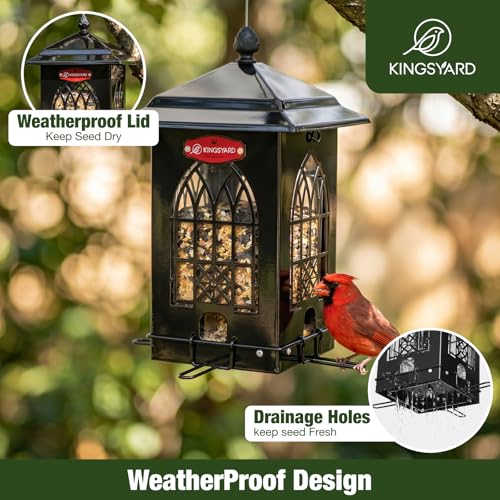 Kingsyard 5 Lbs Squirrel Proof Bird Feeders with Weight-Activated Perches | Large Metal Bird Feeder House for Outdoors, Weatherproof, Great for Small Wildbirds Cardinal Finch Bluebird, Sequin Black - color: Black