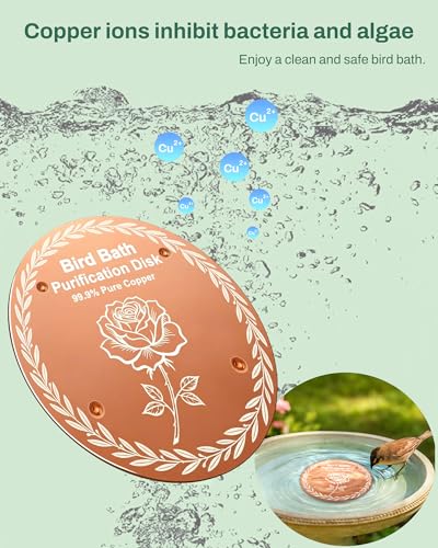 OICEME Bird Bath Purification Disc Pure Copper Birdbath Winter Outside Hummingbird Bee Water Fountain Solar Power Pedestal Fountain Cleaner Outdoor Feeder Cage Dispenser Women Gift - color: 1 Pcs Copper Rose