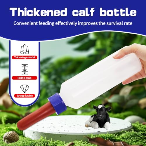 2PCS 500ml Calf Nursing Feeder Bottles with Screw Silicone Nipple | Leak-Proof Detachable Easy Clean Food Grade Calf Bottle, Farm Animal Milk Feeder for Calf Lamb Goat Sheep Newborn Livestock
