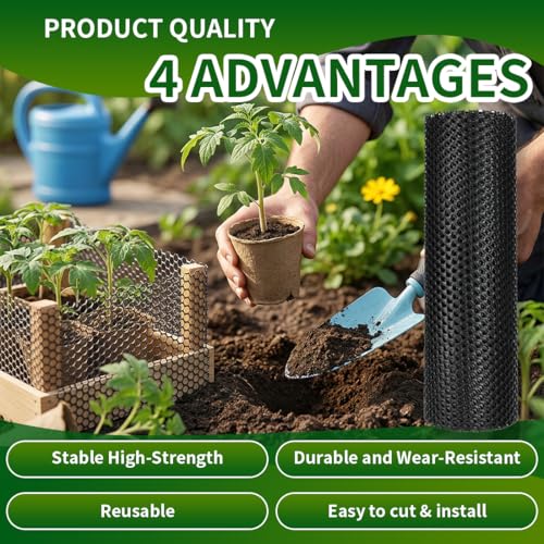 Black Plastic Chicken Wire 16in x 10ft,Garden Netting Fencing | Plastic Chicken Wire Mesh Fence,Barrier for Poultry,Animals,Pets and Balcony - color: Black, size: 16INx10FT