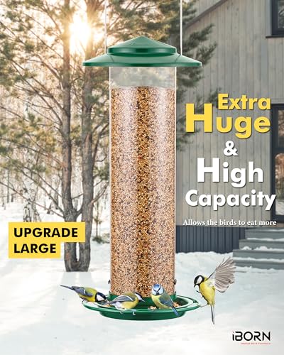 iBorn Metal Bird Feeder for Outside Hanging,Wild Bird Feeders for Cardinal,18cm Large Roof&Green,42CM Long,4.5lb High-Capacity(Seed is not Included) - color: Green, size: 4.5LB，7′′Large Roof