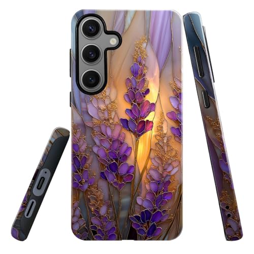 Compatible with Samsung Galaxy S24 Case,Glossy Case All-Round Protection Shockproof Anti-Scratches TPU Cover,Cases for Man Woman-Stained Glass Lavender in Bloom - color: Stained Glass Lavender in Bloom, size: Galaxy S24