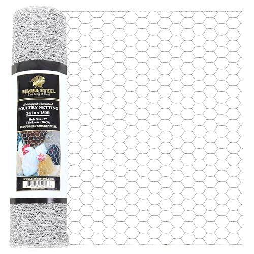 Chicken Wire 24 in x 150 FT x 2” Mesh x 20GA | Poultry Wire Netting | Hot Dipped Galvanised | Hexagonal Galvanized Mesh for Chicken Coop, Rabbit Cage, Fence Barrier PM24x150x2 - style: 24 in x 150 FT x 2 in
