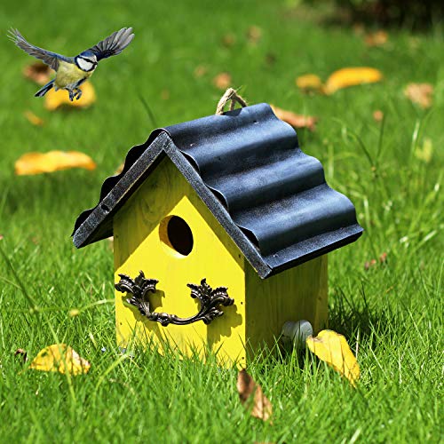 Bird House for Outside, Resting Place for Birds, Hanging Natural Wooden Bird Nest, Bluebird House Handcrafted Hut (Yellow) - color: Yellow