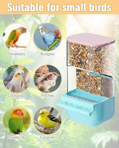 BNOSDM No Mess Bird Cage Feeders Automatic Bird Feeder Parrot Cage Accessories Transparent Seed Food Container with Perch for Finches, Parakeets, Budgies, Lovebirds, Cockatoos, Canaries (Blue) - color: Blue