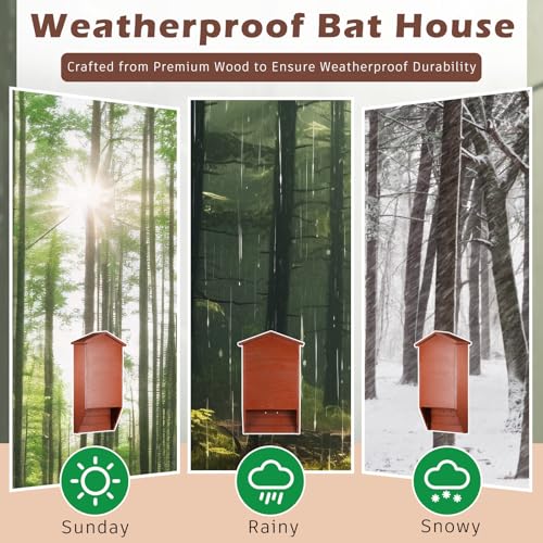2 Pack Bat House for Outdoor,Red Brown,Large,2 Chamber-pr | Large Cedar Wood Weatherproof Bat Boxes for Outside Trees, Dual Chamber Shelter with Grooved Landing for Backyard Roosting - color: Red Brown, style: 2 Chamber-pr