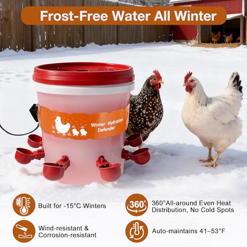 Thermostat Chicken Waterer Heater, Thermo Bucket Belt Heated Strap for 2-5Gal Bucket Chicken Waterers with 6ft Power Cord, 77℉ Automatic Shut-Off, Safe for Outdoor Use, Poultry Water Deicer