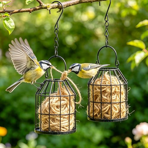AKAZA 2 Pcs Refillable Bird Nesting Material Holders Outdoor Hanging Cage | Bird Nest Material Holder; Refillable Steel Cage; Outdoor Hanging Station; Hummingbird Supply; Garden Bird Decor