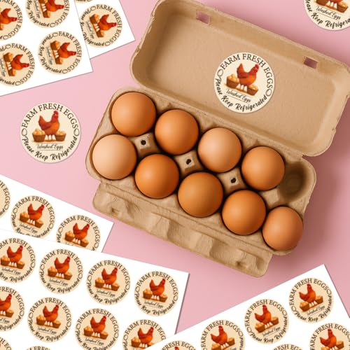 320 Pcs Farm Fresh Egg Carton Labels, Colorful Round Egg Handling Stickers Waterproof Self-Adhesive Egg Packaging Stickers for Box Container Carton Farm Supplies - color: Retro Style