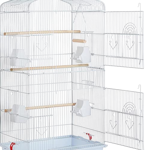 Topeakmart Open Top Medium Parrot Flight Bird Cage for 2 Parakeets, White - color: White