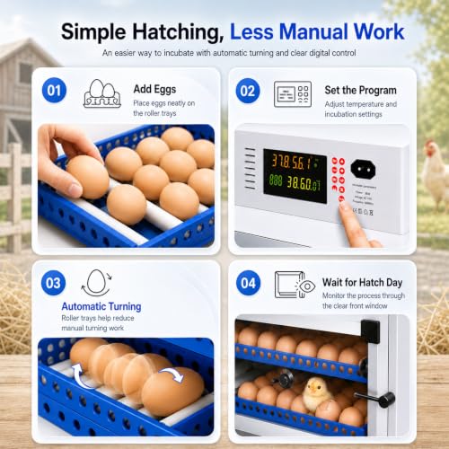 136 Egg Cabinet Incubator with Automatic Turner, Digital Temperature & Humidity Control, External Water Refill System, LED Display Hatching Machine for Chicken Duck Goose Quail & Pigeon Eggs