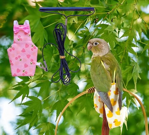 2Pcs Bird Diapers Bird Harness Flight Suits Diapers with 2Pcs 80 Inch Flying Leash Parrot Nappy Pigeon Pants Urine Wet Suit Costume for Cockatiel Conure Macaw Budgies Parakeet-Heart&Duck