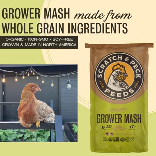 Scratch and Peck Feeds | Grower Mash for Chickens & Ducks | 25 lb Bag | 17% Protein, Corn & Soy Free, Fermentable Whole Grains, Certified Organic & Non-GMO Project Verified, Complete Nutrition - size: 25 Pound (Pack of 1), style: Grower Feed