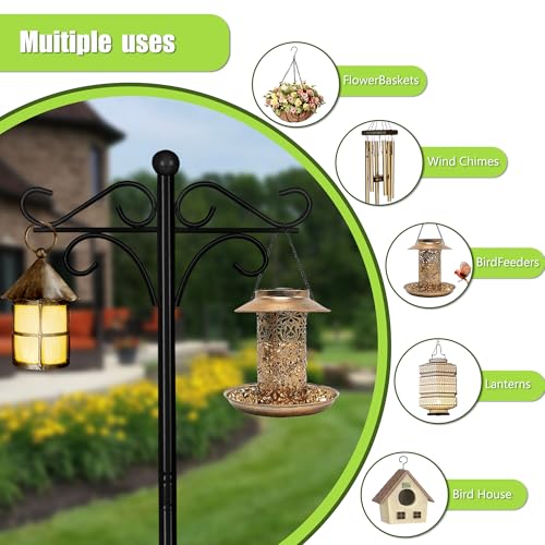 TORASO Double Shepherds Hooks for Outdoor,76.2" High Bird Feeder Pole,Black | Hummingbird Feeder Stand, Suitable for Wedding/Hanging Garden/Flower Basket/Lantern/Bird Nests - color: Black