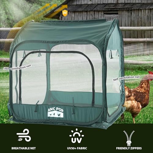 ANC POP Portable Chicken Run, Pop Up Chicken Tent for Small Animals Outdoor Gardening Net with 3 Doors and Handbag, Easy to Install and Storage, Green (40 x 40 x 45) - size: 40 x 40 x 45"