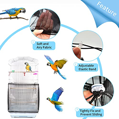 Daoeny Universal Bird Cage Cover, Adjustable Parrot Nylon Airy Soft Mesh Net, Seed Feather Catcher, Birdcage Cover Skirt Sheer Guard for Parakeet Macaw Round Square Cages (Black) - color: Black
