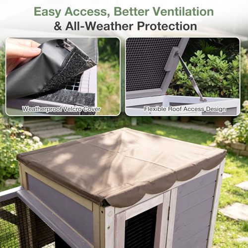 Large Rabbit Hutch Indoor Outdoor, 2-Tier Bunny Hutch with Wheels and Waterproof Roof, Wooden Guinea Pig Cage with Leak-Proof Pull-Out Trays, Multi-Door Bunny Cage for Small Animals-Grey - color: Grey-AIR7013