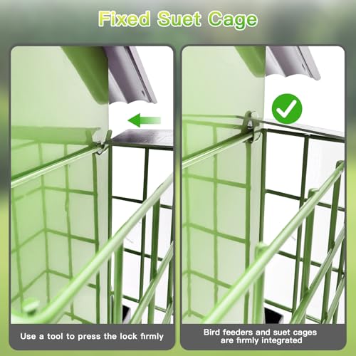 FlowaFoli Bird Feeders for Outdoors Hanging, Metal Bird Feeder with Double Suet Cage Cake, Large Capacity, Birdfeeders Sturdy & Weatherproof, Easy to Clean & Refill, Great for Attracting Wild Birds - color: Green