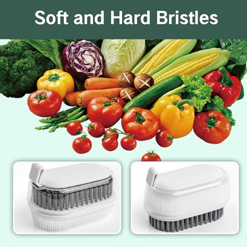 1 PCS Veggie Brush Scrubber Soft and Hard Bristle Vegetable Fruit Scrubber Double Sided Brush Produce Potato Brush Cleaner Mushroom Cleaning Brushes for Food Scrub (Grey White)