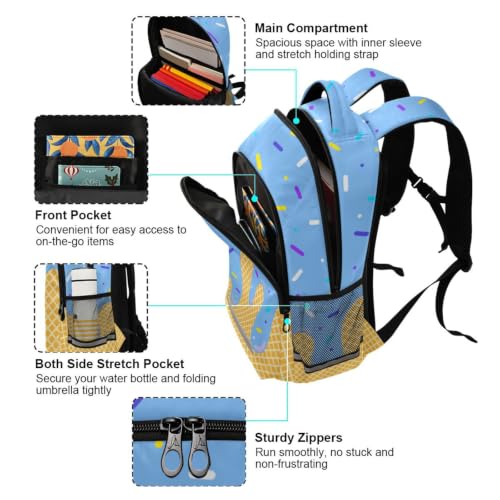 Kids Blue Ice Cream Backpack for Boys Girls School Bags | Elementary Middle, Travel Daypack Lightweight Waterproof with Reflective Strip - color: Blue Ice Cream