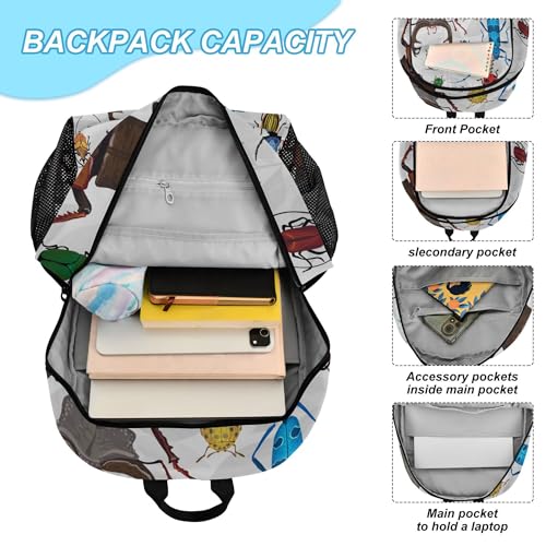 Bugs Small Beetles Insect Backpack with Lunch Bag, School Backpack for Teens Boys Girls Kids Backpacks Set - color: Grey and White
