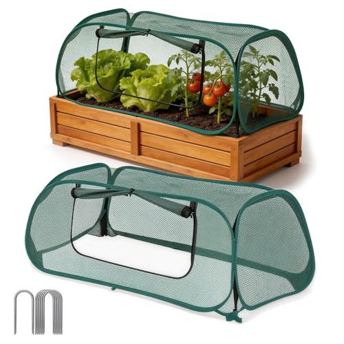 2 Pack Garden Covers for Raised Beds, Pop Up Mesh Plant Covers for Outdoors | 30% Sunblock Plant Shade Tent & Crop Cage, Protection for Seedlings Vegetable Against Birds Animals