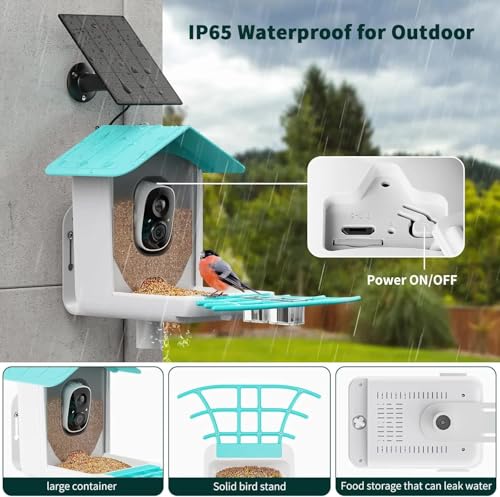 VicoHome Bird Feeder with Camera - AI Bird Recognition, Solar Powered Outdoor Birdhouse Cam with Night Vision, Motion Alerts, App Control, Cloud & SD Storage, IP65 Waterproof, 2K HD Live View, Wi-Fi
