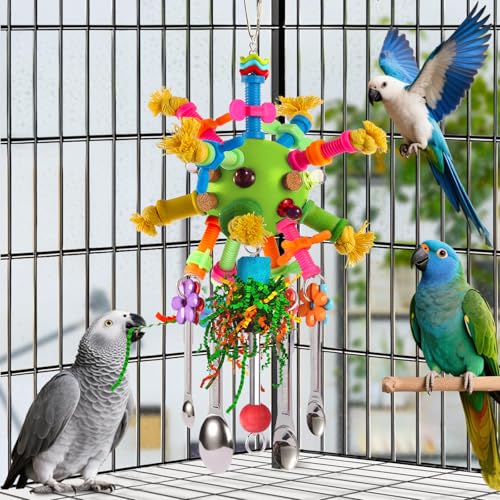 Parrot Toys Bird Toys Perch Pullable Stainless Steel Spoons Colorful Acrylic Stick Chew Toys for Amazons Mini Macaws African Greys Cockatoos Conures,Cockatiels,Lovebirds,Parrotlets and Other (green) - color: green